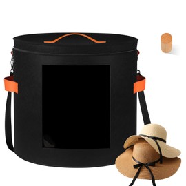 kushon Oversized Hat Storage Box for Women & Men，19" D x 17" H Cowboy Hat Boxes with 1 Wood Hook Felt travel Round Hat Organizer Box with Dustproof Lid（Black）