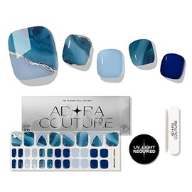 Adora Couture Semi Cured Gel Nail Strips Pedicure | Blue Mosaic Gel Pedi Strips | Gel Polish Pedicure Nail Wraps Sticker | Salon Nails at Home Pedicure Kit - Requires UV Light (Blue Ocean Pedi)