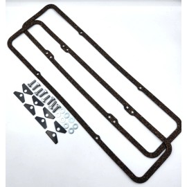Unbranded SB Chevy Cork Valve Cover Gaskets With Chrome Bolts & Tabs 1955-86, 283-327-350