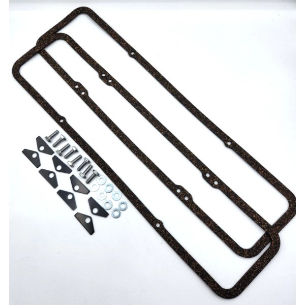 Unbranded SB Chevy Cork Valve Cover Gaskets With Chrome Bolts