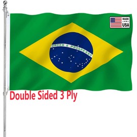 Brazil Flag 3x5 Brazilian Flag Double Sided for Outdoors 3 Ply 200D Heavy Duty Polyester and Durable Canvas Header