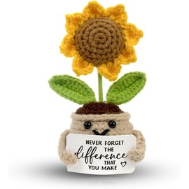 Mini Positive Crochet Sunflower, Cute Cheer Up Gifts for Women, Crochet Doll with Optimistic Card for Birthday Gifts, Ideas for Friend Coworker and Desk Decor