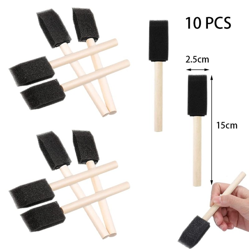 Pack of 10 Foam Brush Sponge Brushes with Wooden Handle