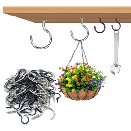 MUWINC Screw Hooks - Pack of 60 Nickel-Plated Screw-In Hooks for Ceiling, Hook Screws, for Hanging Items, Ideal for Indoor and Outdoor Use (4 Sizes)