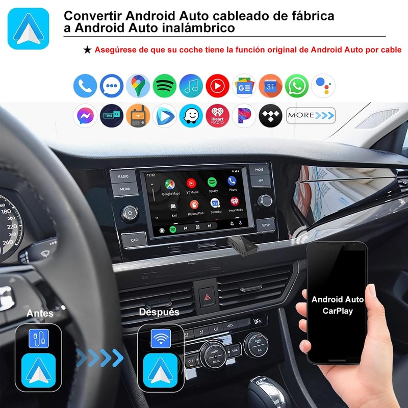 Adaptador Inalámbrico CarPlay con 5.8GHz WiFi, Adaptador Inalámbrico Android Auto,