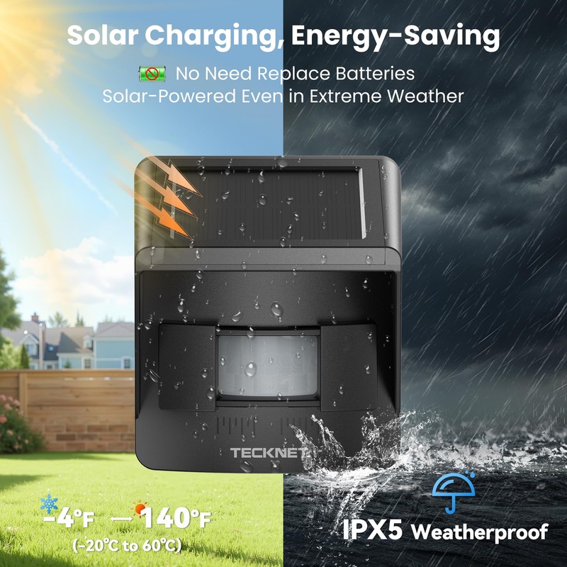TECKNET Solar Wireless Driveway Alarm with 2600FT Long Range &