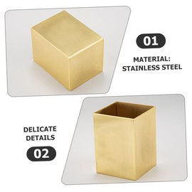 Operitacx Stainless Steel Square Storage Box Pot Pen Cup Holder Cutlery Coffee Organizer for Desk Letter Holder Pen Stand Markers Fan Desktop Accessories Stainless Steel Pen Holder Golden