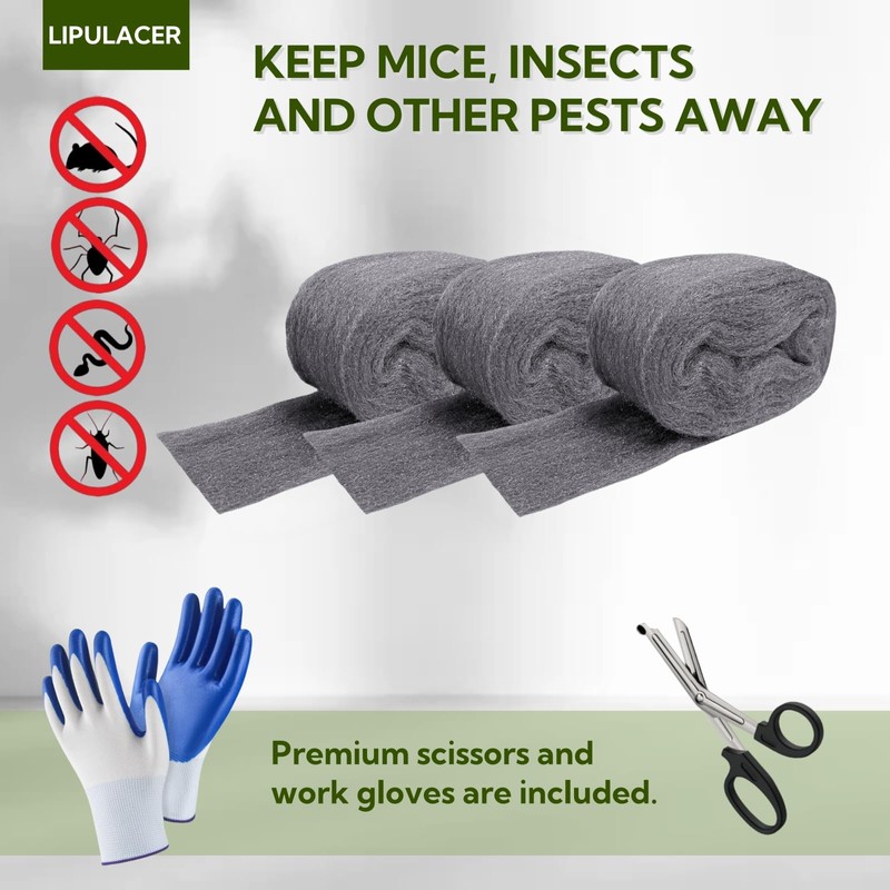 Steel Wool Mice Control - 3 Pack 3'' x 11Ft