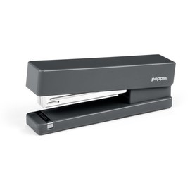 Poppin Dynamic Duo Stapler and Tape Dispenser Set - Dark Gray, Staple Up to 20 Sheets of Paper, Solid Weighted Core Tape Dispenser, Matching Lengths for an Even Set-up