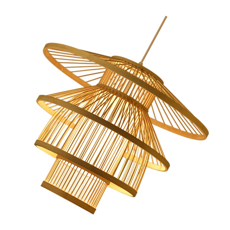 Bamboo Woven Pendant Light Imitation Sheepskin Chandelier Lantern Hanging Lamp