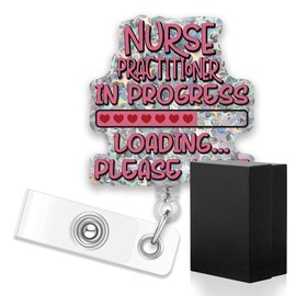 ERHACHAIJIA Nurse Practitioner in Progress Loading Retractable Glitter Badge Reel, Funny ID Card Badge Holder Gifts for Nurses Practitioner NP RN EN NICU Nurse, Medical Student Graduation Gifts