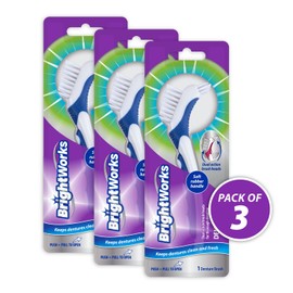 BrightWorks Denture Brush, Dual-Action Brush Heads, Manual Brush (Pack of 3)
