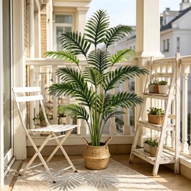 44" Artificial Palm Tree Fake Majesty Palm Tree with Hand Woven Basket, 4FT Tall Faux Tropical Palm Plant Silk Floor Plant in Pot for Indoor Home Office Living Room Corner Decor, Housewarming Gift