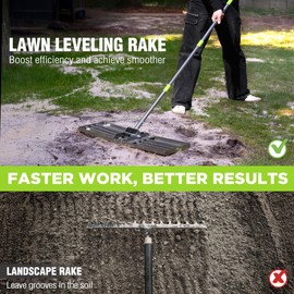 WORKPRO Lawn Leveling Rake, Heavy Duty Leveling Rake with 30” x 10” Ground Plate, Yard Leveling Rakes with 6FT Adjustable Handle, Metal Lawn Leveler for Garden, Backyard, Golf Course, Farm, Pasture