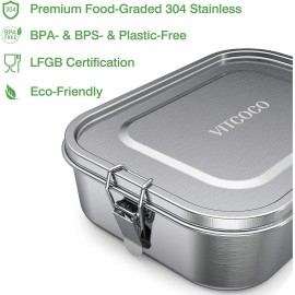 VITCOCO Stainless Steel Snack Box 800ml - Lockable Clip, Dishwasher-Saf