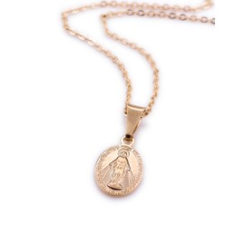SIFRIMANIA 18K Gold Plated Miraculous Medal Necklaces for Women Petite Lady of Grace Pendant Chain (Oval)