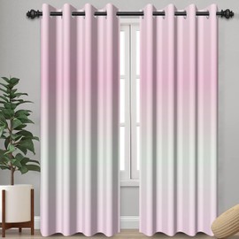 Light Pink to White Gradient Window Drapes for Bedroom, Thermal Insulated Ombre Room Darkening Curtains for Modern House, Machine Washable Grommet Drapes for Living Room,2 Panels,Each W42 xL63