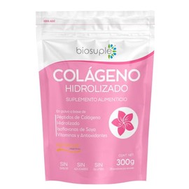 BIOSUPLE  Colágeno Hidrolizado adicionado con Isoflavonas de Soya, Calcio de Coral y Vitaminas C, D3 y E. Polvo 300 g, sabor Natural  Suplemento...   