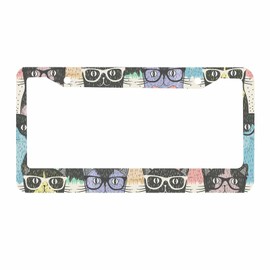 Nicokee Decorative License Plate Frame Hipster Cute Cats Vanity Novelty Car Tag Cover Aluminum Auto License Plate Holder for Men Women