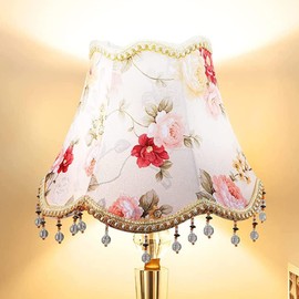 Vaguelly Vintage European Lamp Shades Victorian Fancy Lampshades Royal Bell Shape Lampshade with Bead Lace and Fringe for Table Lamp Replacement,9.82X7.86X5.11inch,E27