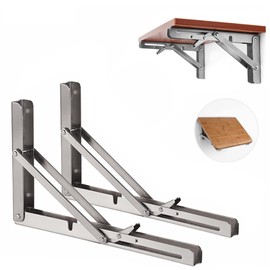 Pack of 2 Stainless Steel Folding Console Heavy Duty Shelf Brackets Folding Table Wall Shelf Angle Hinges Foldable for Tables, Benches and Shelves, Load Capacity: 150 lb
