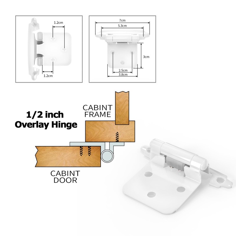 Chibery 1/2" Overlay Cabinet Hinges, 10 Pack Self Closing Flush