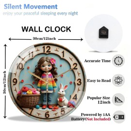 Library Silent Wall Clock 30x30cm Round Glass for Quiet Spacessheet size: 12 in, color: White