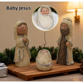 Juego de punto de Natividad para interiores, 9 cifras de la sagrada familia, bebé Jesús con pesebre, cifras religiosas de Natividad Cable de Navidad Belén para accesorios de mesa, decoración del hogar