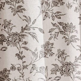 Black Shower Curtain Floral Cotton Linen Cottagecore Shower Curtain for Bathroom 72" W x 90" L