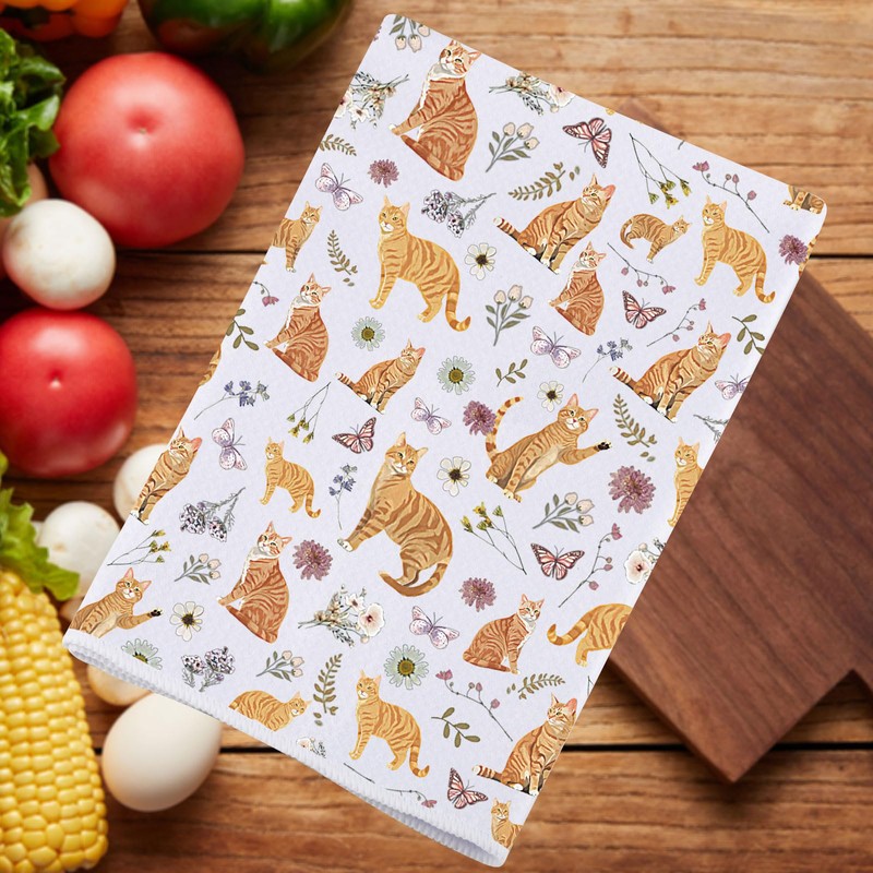 MYSOMY Orange Tabby Cat Kitchen Towels Orange Tabby Cat Gift