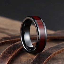 King Will NATURE 7mm Black Ceramic Ring Koa Wood Inlay Wedding Band High Polished Finish Comfort Fit 10