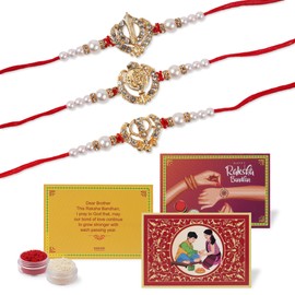 KSJONE Set of 3 Rakhi For Brother with Gift Set with 3 Cards, Roli Chawal | Rakhi for Bhabhi | Rakhi Hamper For Brother | Bhaiya Bhabhi Rakhi | Punjabi Rakhi