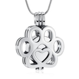 VCCWYQK Pet Urn Necklace for Ashes for Dog/Cat Paw Stainless Steel Memorial Locket Urn Necklace Inside Mini Case Keepsake Cremation Jewellery Women Men, Stainless Steel, No Gemstone