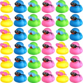 Chivao 36 Pcs Mini Rubber Ducks with 36 Sunglasses Rubber Ducks in Bulk Bathtub Duckies Toys for Kids Christmas Valentine's Day Gifts Birthday Party Favors Cruise(Multi Color, Duck with Sunglasses)
