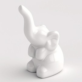 Chiorgone White Ceramic Elephant Figurine - Cute Lucky Feng Shui Home Decor Accent - Minimalist Animal Statue Desk Ornament Gift