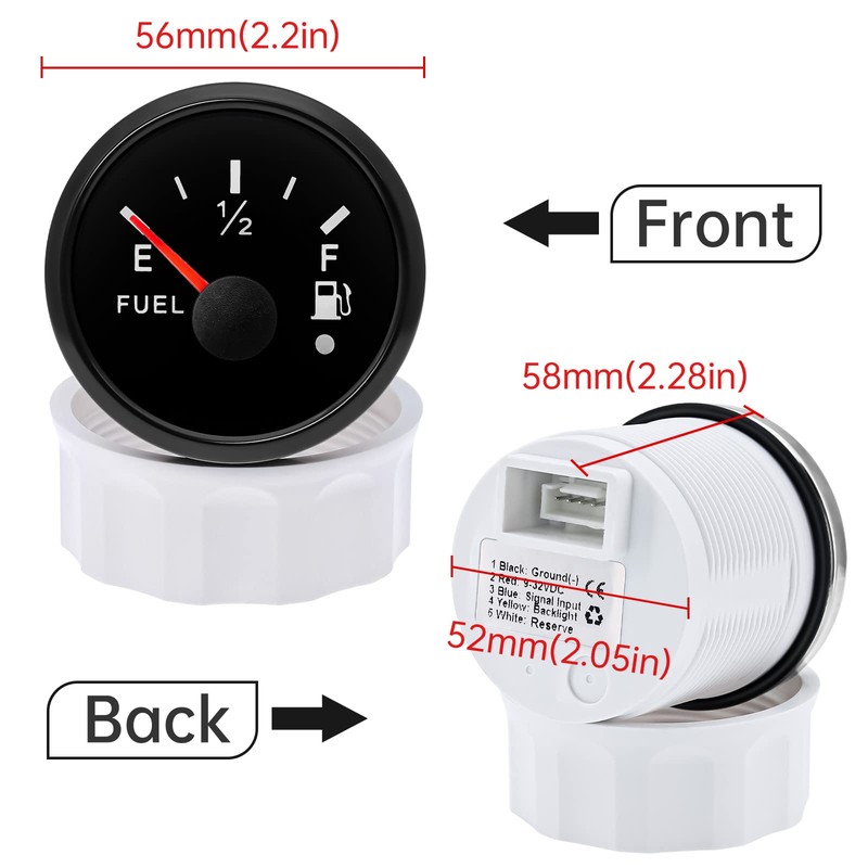 Fuel Indicator, Fuel Level Indicator 52 mm 0-190 Ohms with