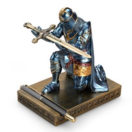 HDMbigmi King's Guard Leader Cloak Warrior Knight Pen Holder Mobile Phone Stand, Ornament Knight Statue, Pen Stand Paperweight for Office and Home (Blue)