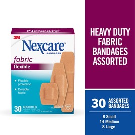 Nexcare Heavy Duty Flexible Fabric Adhesive Bandages, Assorted Sizes – Durable Breathable Woven Bandages for Knees & Elbows, 30 Count (Latex-Free)