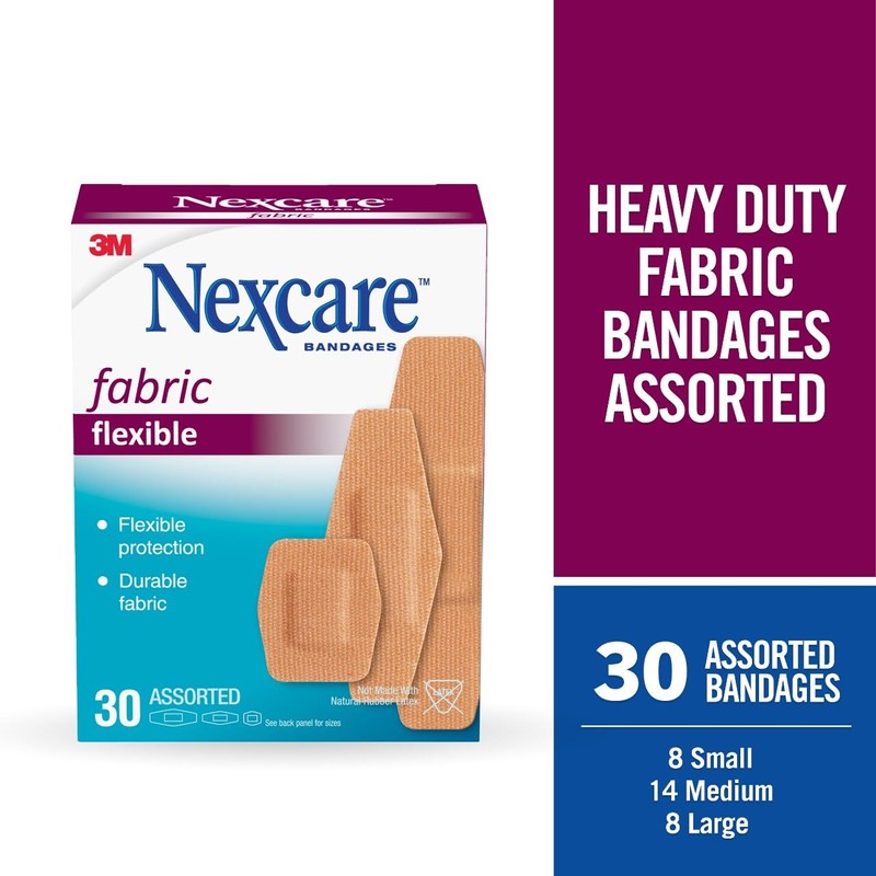 Nexcare Heavy Duty Flexible Fabric Adhesive Bandages, Assorted Sizes –