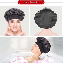 Black Hair Bonnet Silk Bonnet Satin Bonnet for Sleeping Double Layer Satin Bonnets Shower Cap for Women Curly Hair Braids