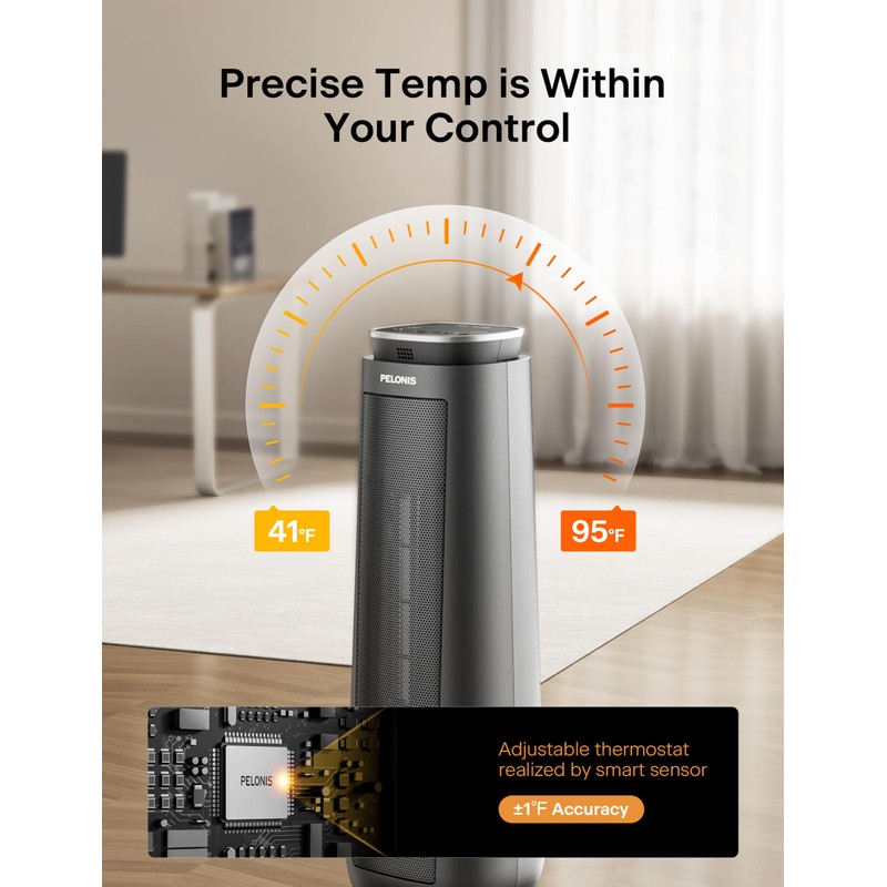 PELONIS PTH15A4BGB Ceramic Tower 1500W Indoor Space Heater with Oscillation,