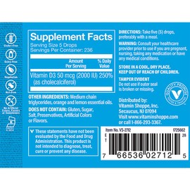 The Vitamin Shoppe Vitamin Liquid D3 2000IU | Supports Bone & Immune Health | Aids in Healthy Cell Growth & Calcium Absorption, 1 Fluid Ounce
