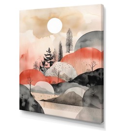 DesignQ Coral Scandinavian Canvas wall art, Scandinavian Landscape Wall Art, Nordic Serene Minimalism I, Scandinavian Landscape Wall art decor, 12x20 inches