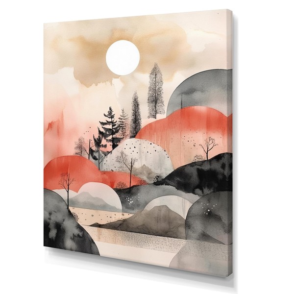 DesignQ Coral Scandinavian Canvas wall art, Scandinavian Landscape Wall Art,