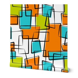 Peel & Stick Wallpaper Swatch - Retro Abstract Box 1960S Mod Lime Orange Mid Century Modern Vintage Custom Removable Wallpaper by Spoonflower