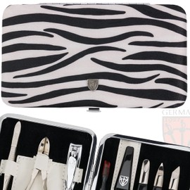 DREI SCHWERTER Germany Maniküreset Nagel Set 'Treviso' - 11-tlg. aus Textil im Zebralook, edles Rahmentui, Inhalt: Nagelzange, Hautschere, Pinzette, Saphirnagelfeile und vieles mehr!