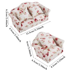 Dollhouse Sofa,3Pcs 1:12 Simulation Miniature Flower Pattern Furniture Sofa Set With Back Cushions Model Toy for Fairy Gardens Dollhouse Living Room Scene Decoration Accessories (Large Flower)