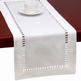 Grelucgo Handmade Hemstitched Natural Rectangle White Lace Table Runners (14x72 inch)