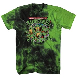 Mens Ninja Turtles Group Shirt - Straight from The Sewer - TMNT Throwback Classic Tie Dye T-Shirt (Black Green Tie Dye, X-Large)