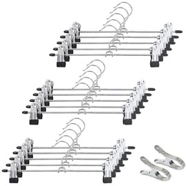 DUOFIRE Pant Hangers 15 Pack Adjustable Width Metal Skirt Hangers with Clips Non-Slip Clothes Hanger Space Saving